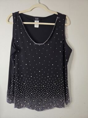 MSK Black Rhinestone & Pearl Scoop Neck Tank